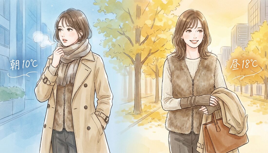 朝10℃・昼18℃の「何着る問題」に終止符!失敗しない通勤レイヤード正解コーデ