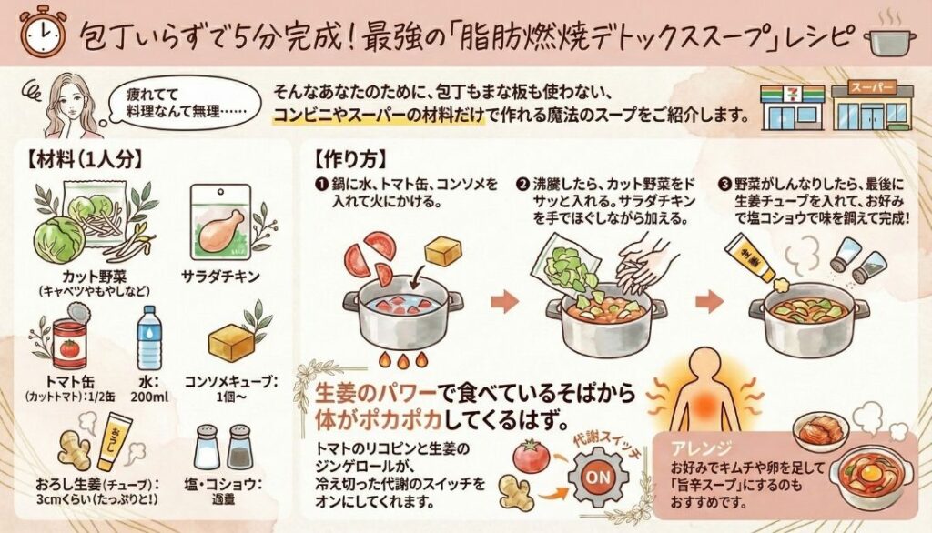 包丁いらずで5分完成!最強の「脂肪燃焼デトックススープ」レシピ