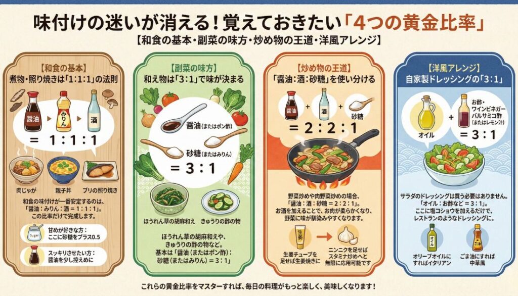 味付けの迷いが消える!覚えておきたい「4つの黄金比率」