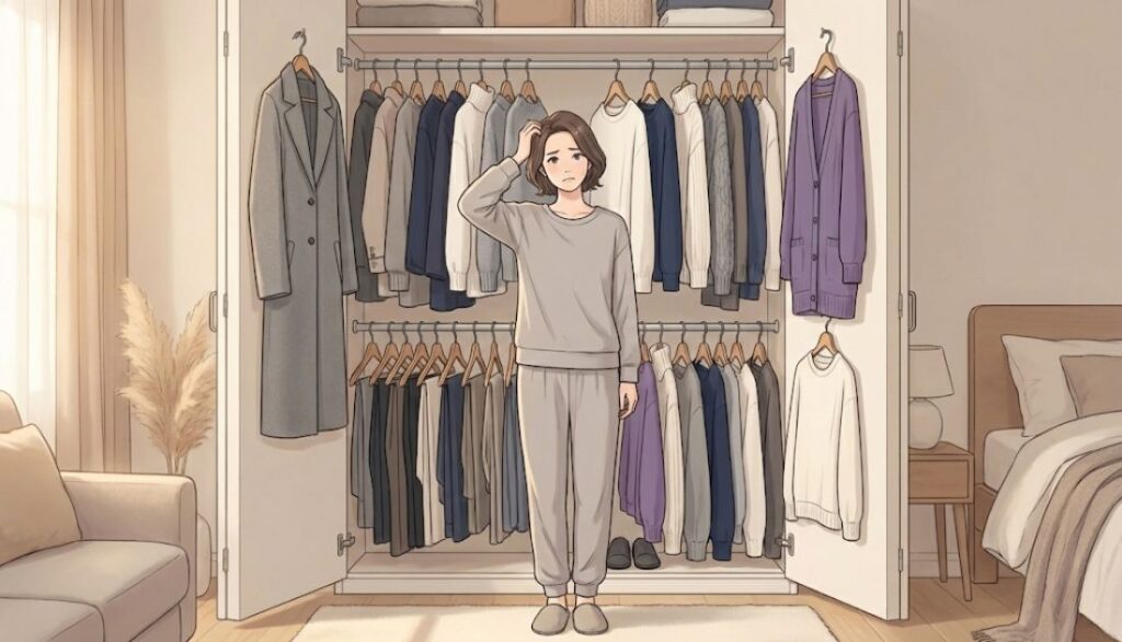 オフィスカジュアルコーデに悩む女性