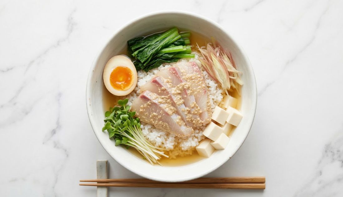 鯛の胡麻和えボウル〜豆腐白だしスープかけ〜