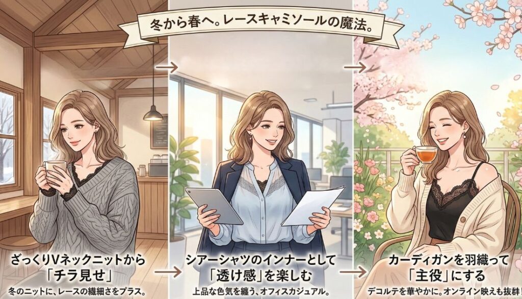 レースキャミソール着回し3ステップ