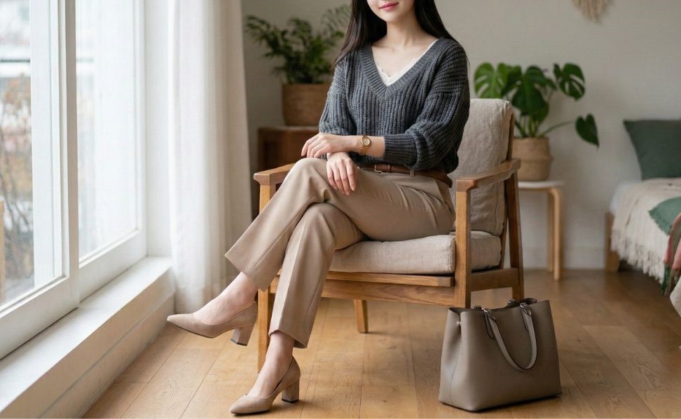 Vネックニットから「チラ見せ」