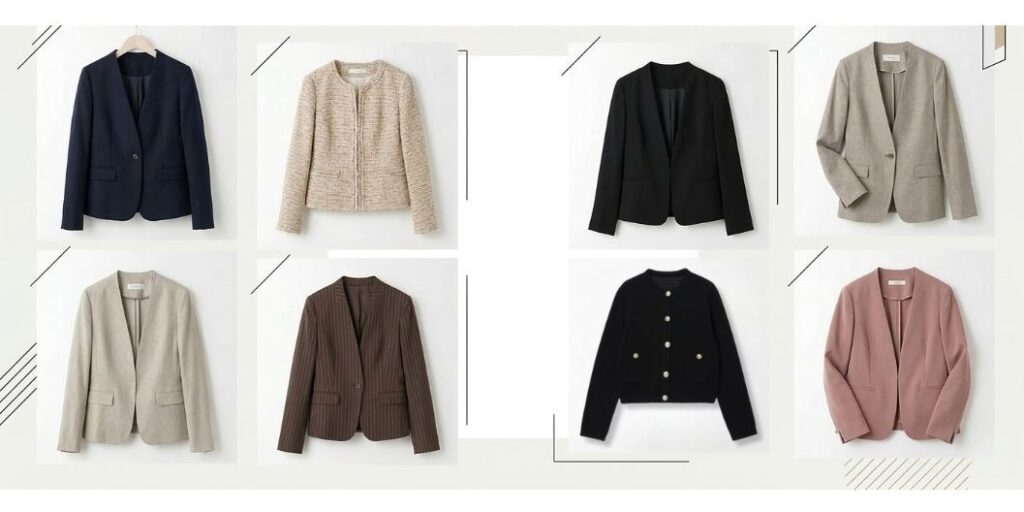 春オフィスカジュアルノーカラージャケットはオフィスの味方